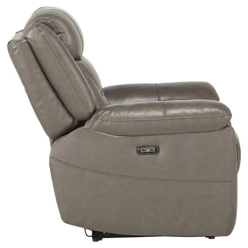 Brown Gray Italian Top Grain Leather Power Reclining Chair M119032