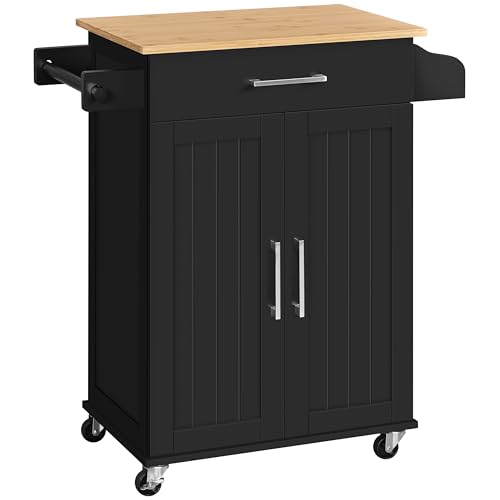 White Rolling Kitchen Cart with Bamboo Tabletop W2027