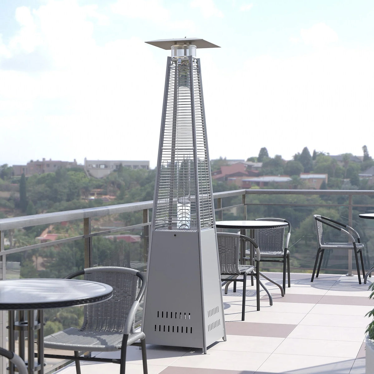 Silver Stainless Steel Propane Patio Heater with Wheels I977