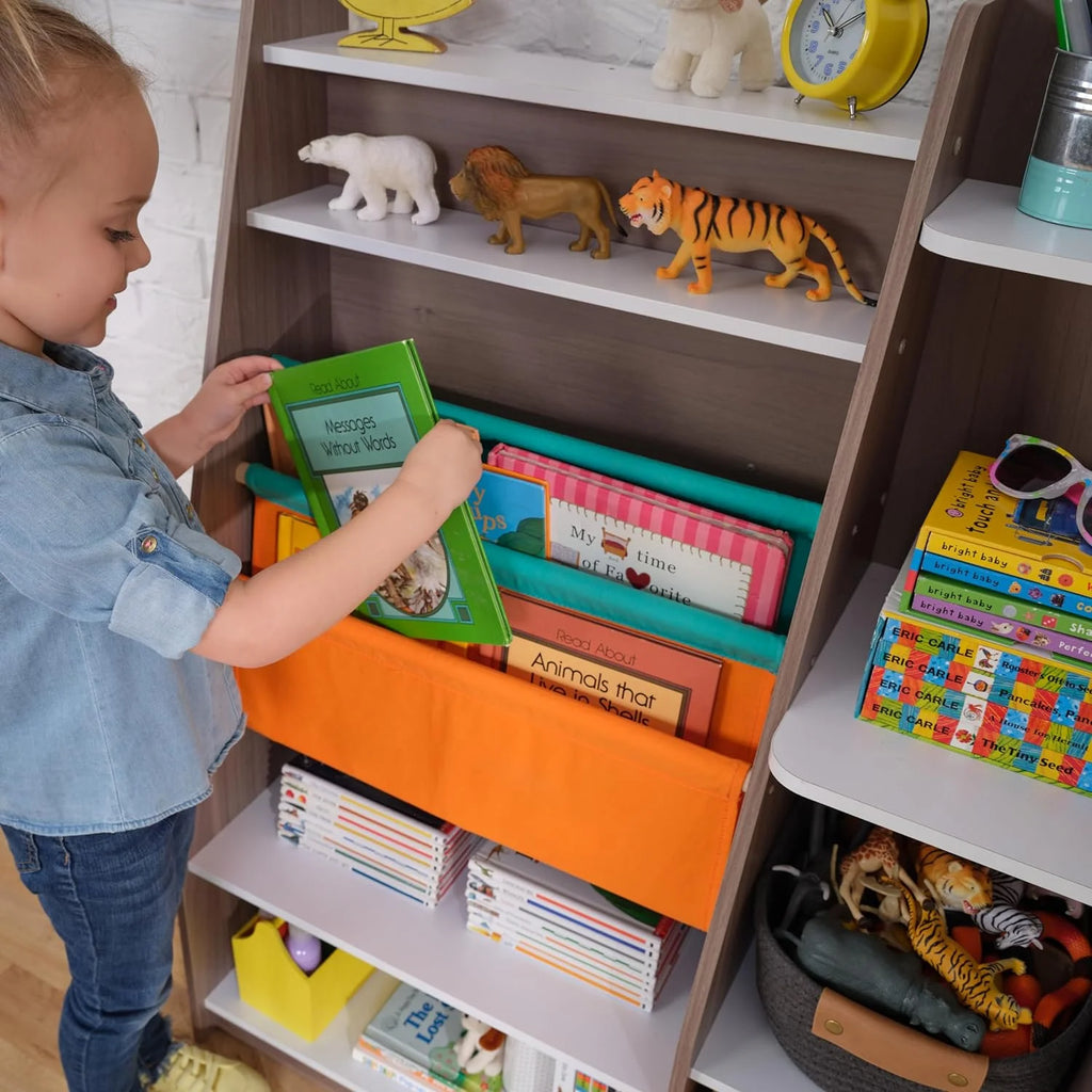 Wood Bookshelf with Slings and Shelves V8867
