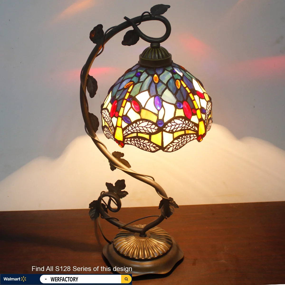 Stained Glass Desk Lamp Blue Yellow 21" Tall M336895