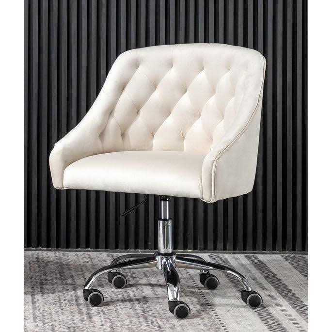 Cream Velvet Swivel Task Chair with Silver Base L77642