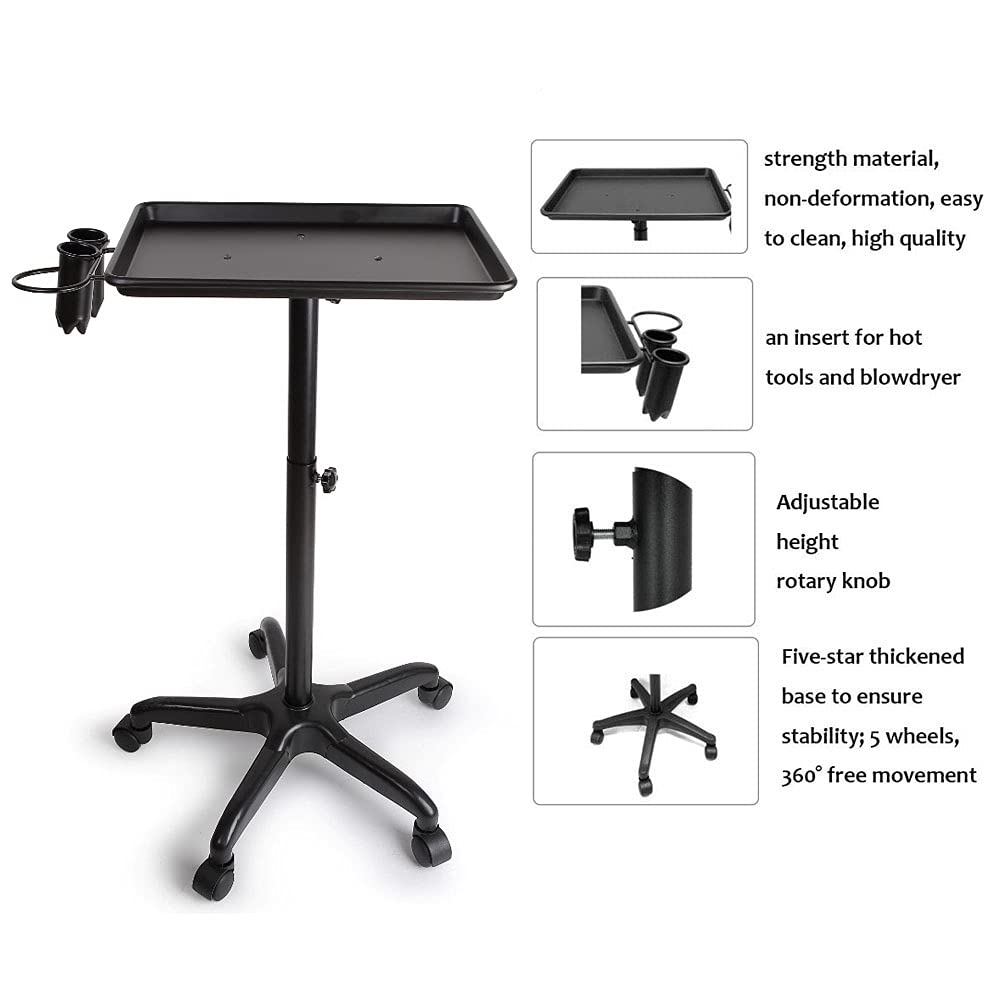 Black Aluminum Salon Tray Cart with Wheels S578