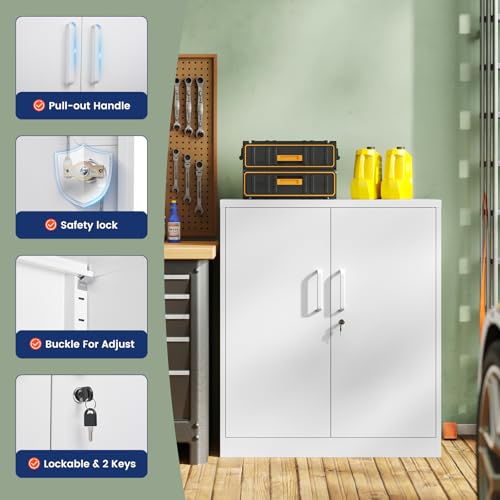 Metal Garage Storage Cabinet with 2 Doors and 2 Adjustable Shelves I575