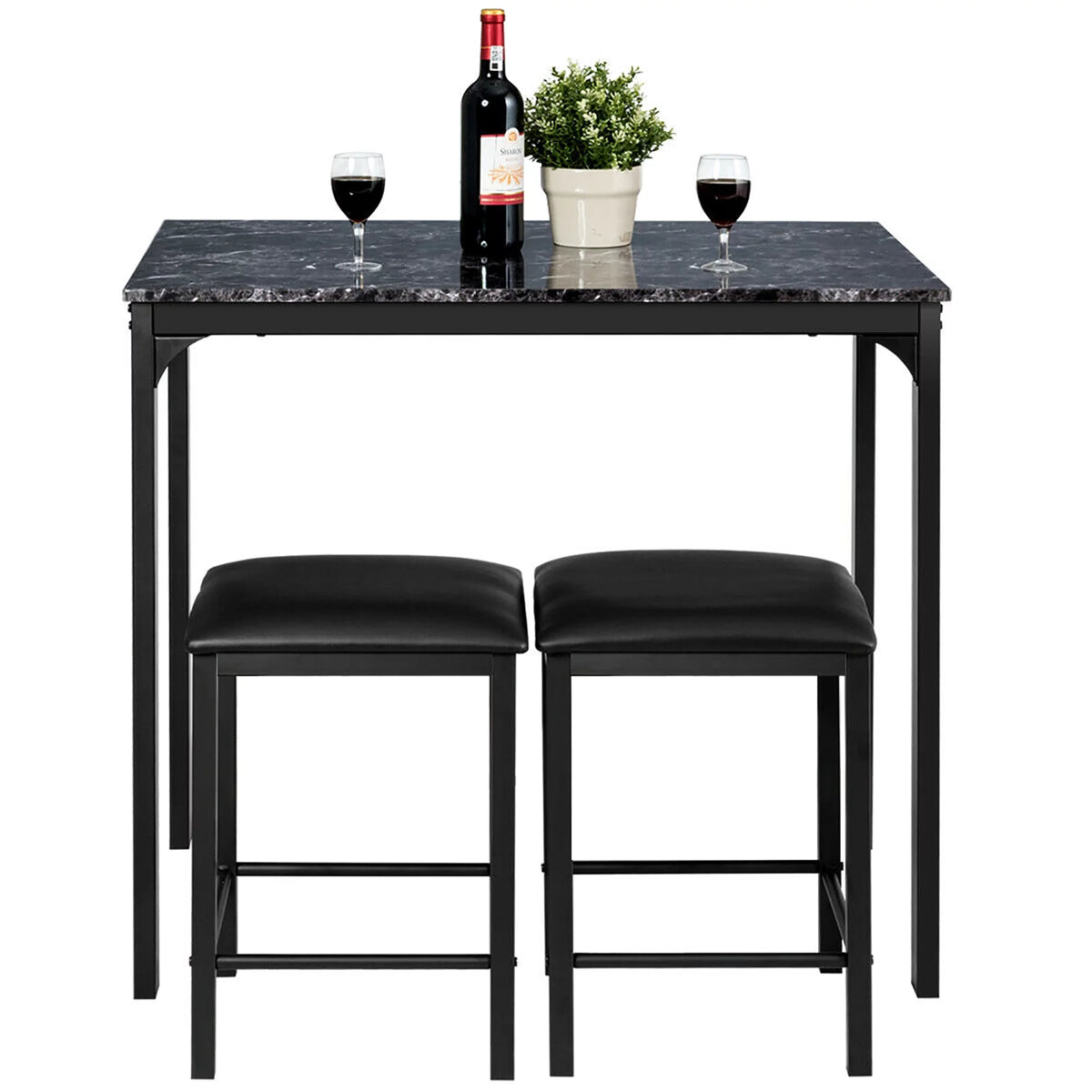3 Piece Counter Height Dining Set Faux Marble Table 2 Chairs F574187