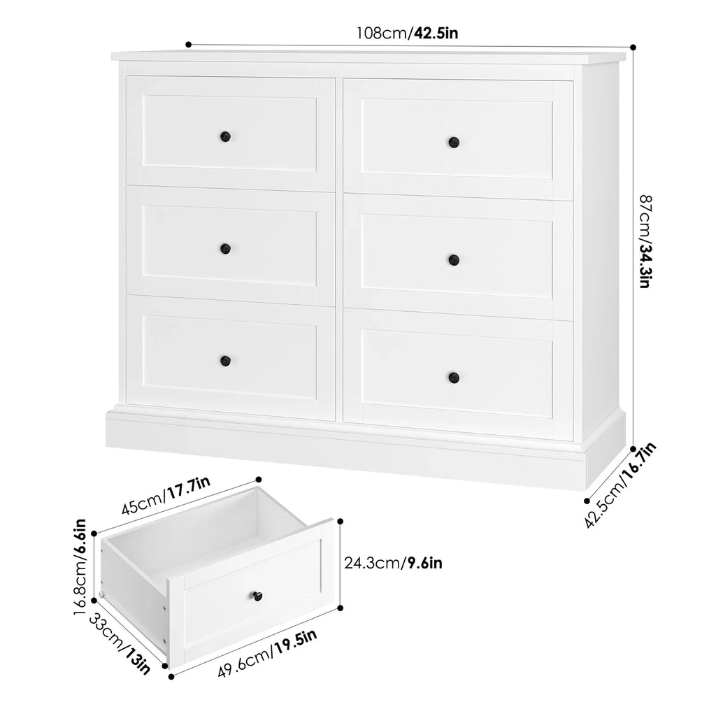 White 6 Drawer Wood Dresser X6134