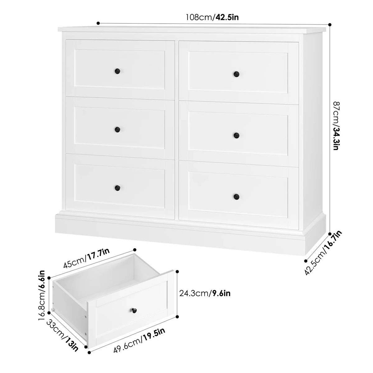 White 6 Drawer Wood Dresser X6134