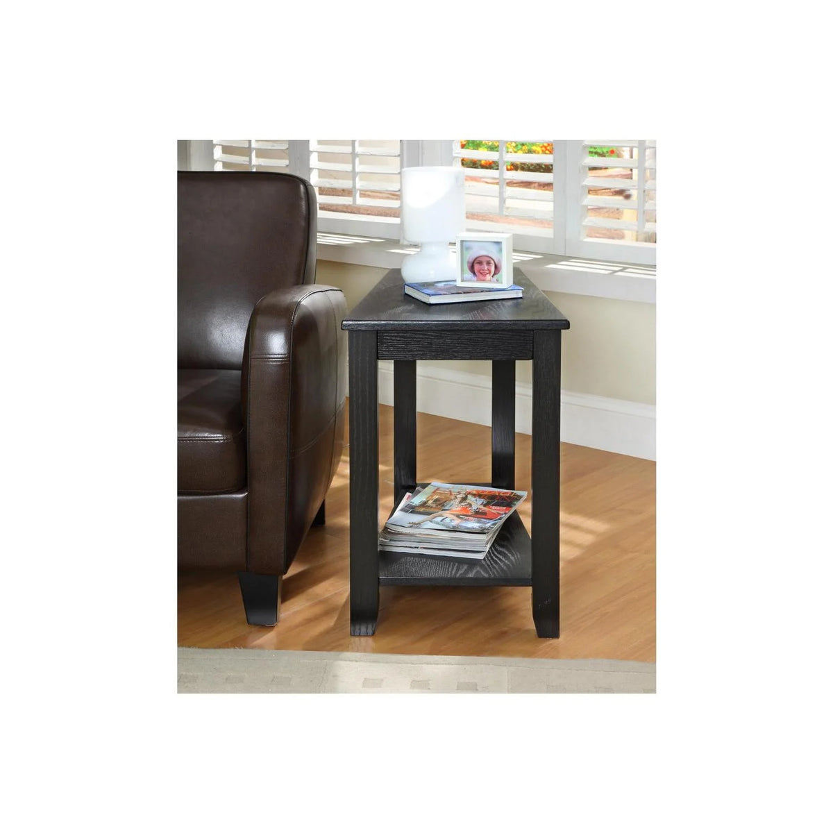 Wood Wedged Chair Side Table with Bottom Shelf O295629