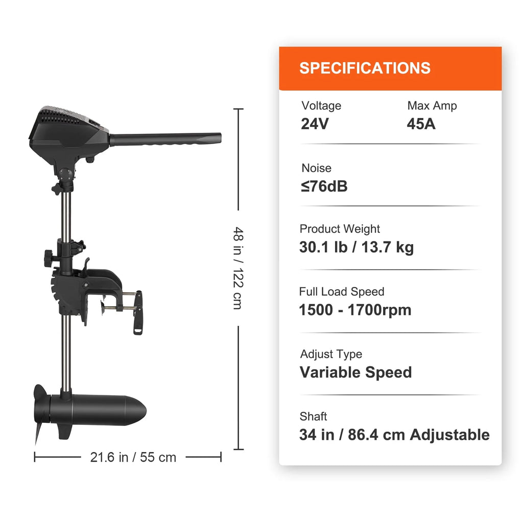 55lb Thrust 24V Electric Trolling Motor N124