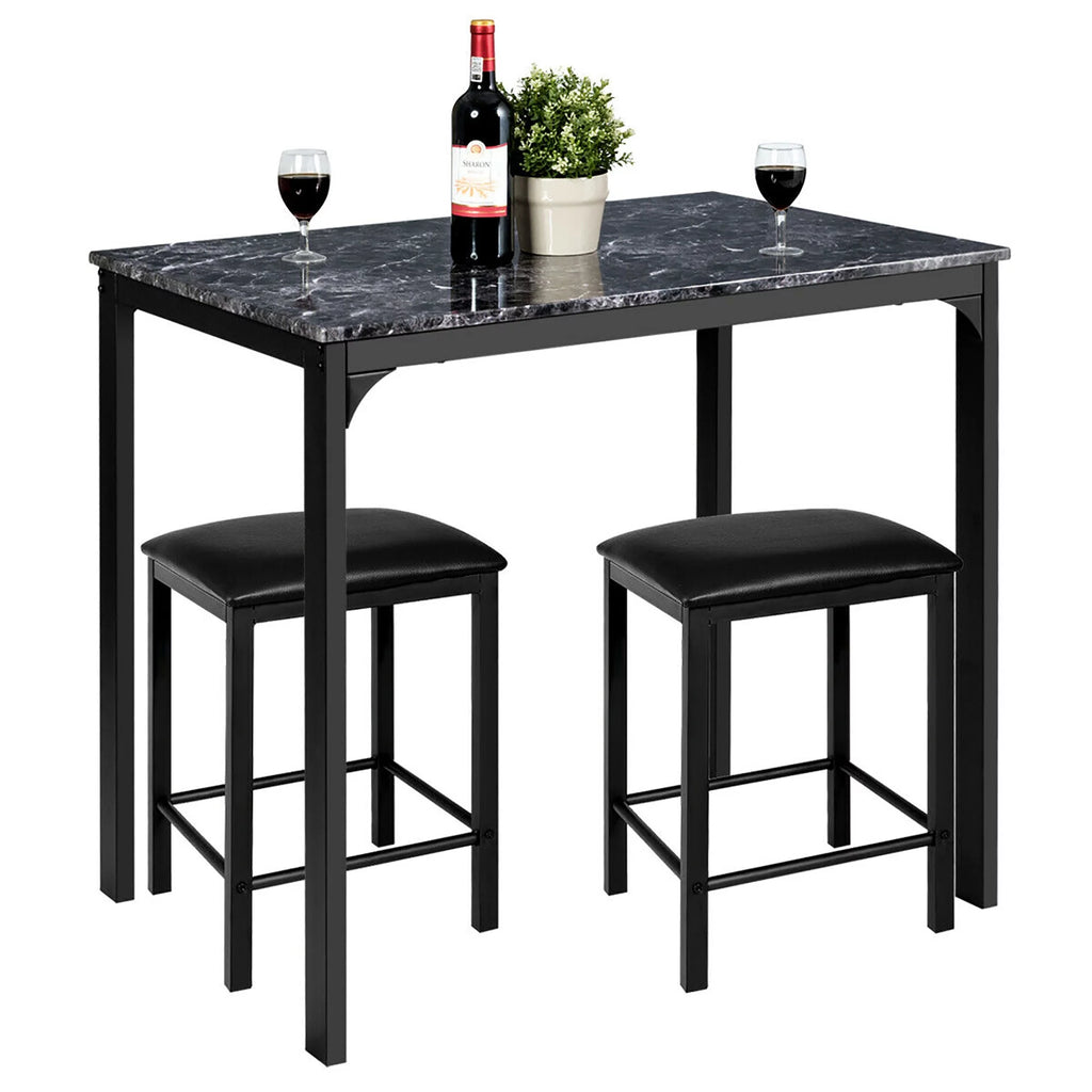 3 Piece Counter Height Dining Set Faux Marble Table 2 Chairs F574187
