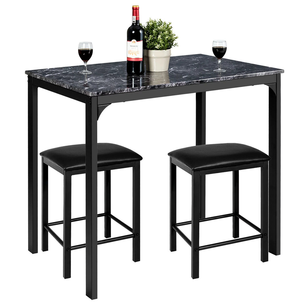 3 Piece Counter Height Dining Set Faux Marble Table 2 Chairs F574187