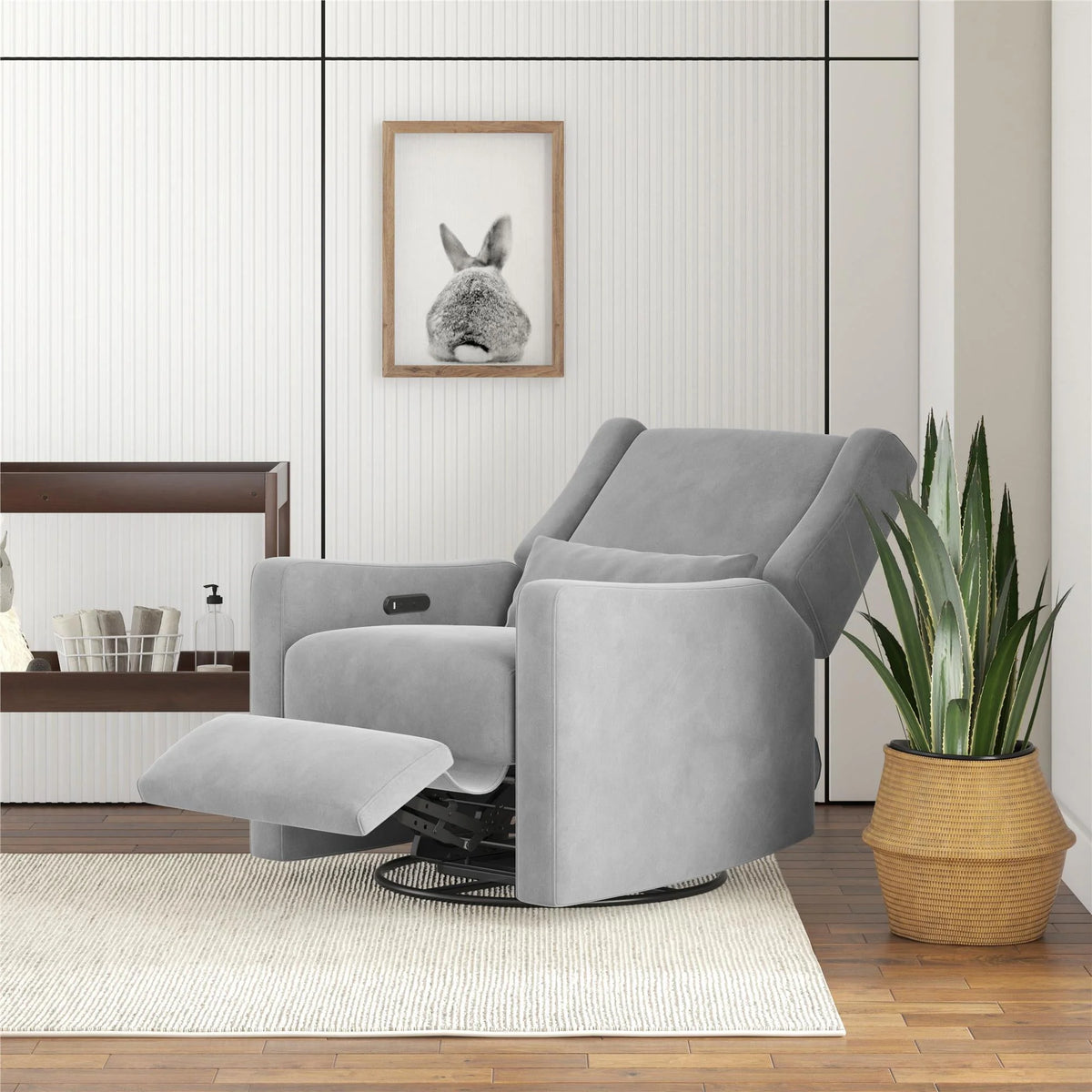 Gray Velvet Swivel Glider Recliner N937