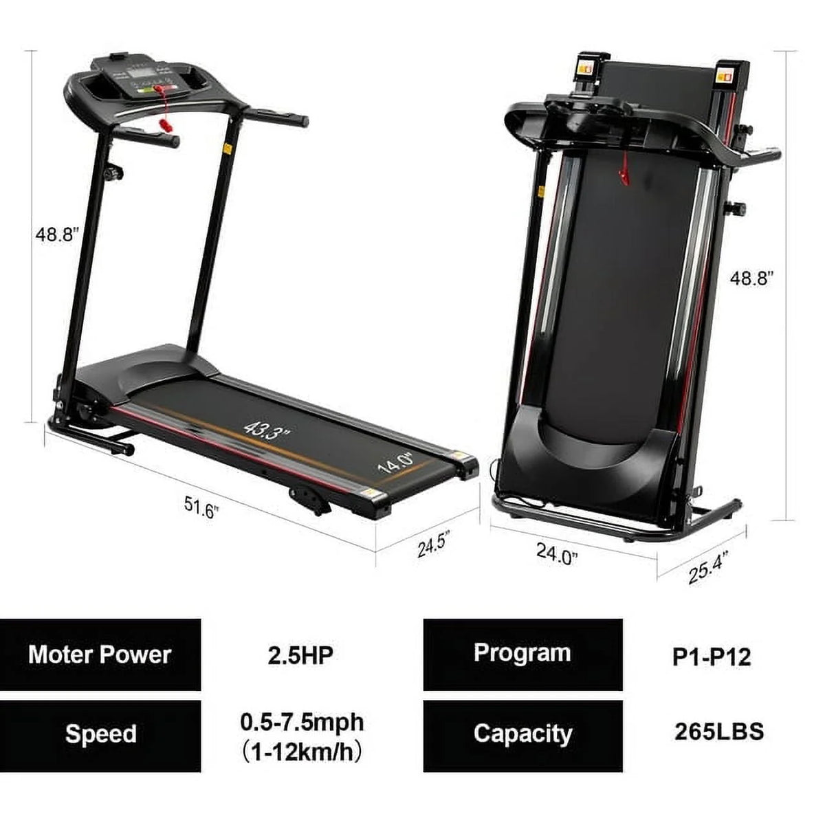 Folding Incline Treadmill 265lbs 2.5HP T20385