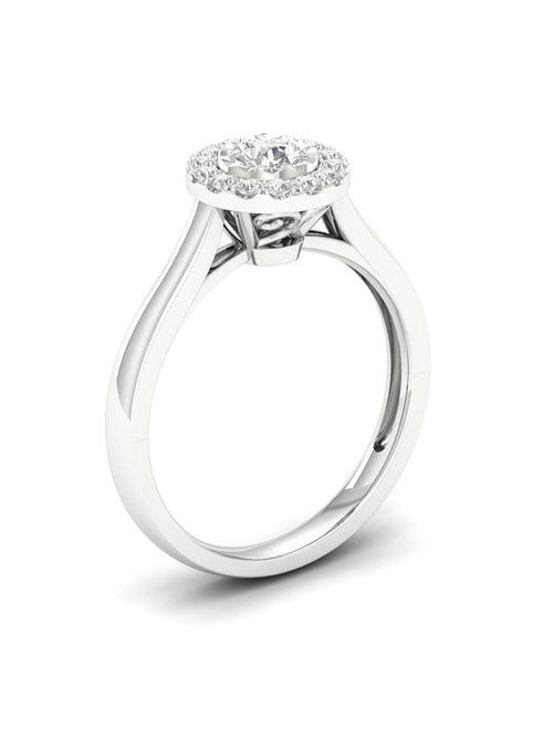10K White Gold Single Stone Halo Engagement Ring C454659