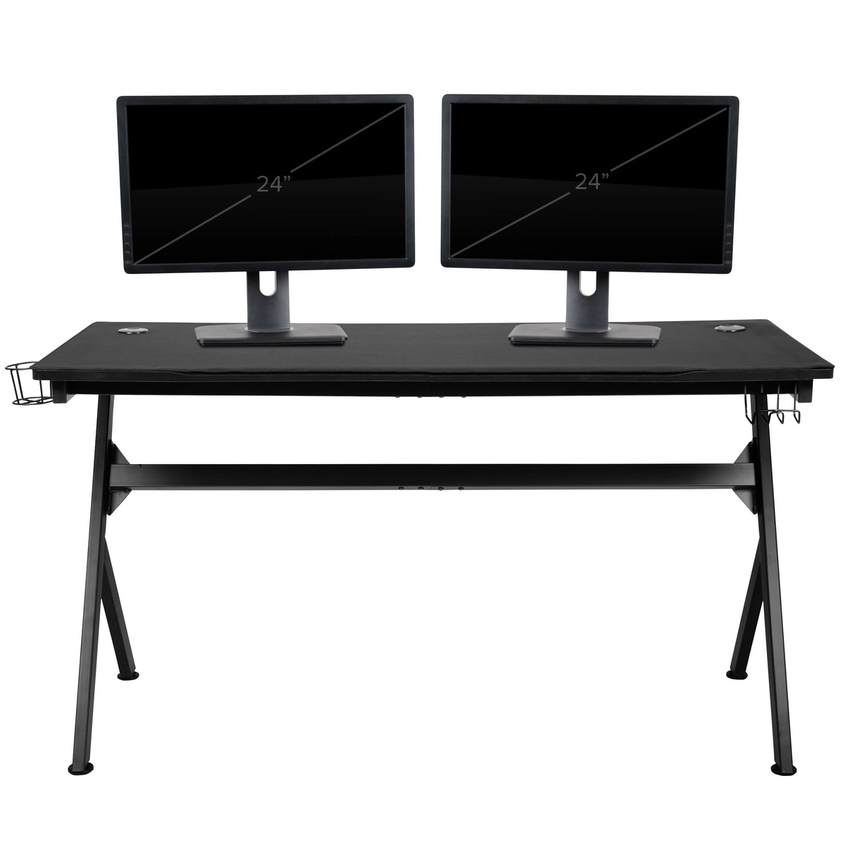 Black and White Gaming Desk with Cup and Headphone Holders K320