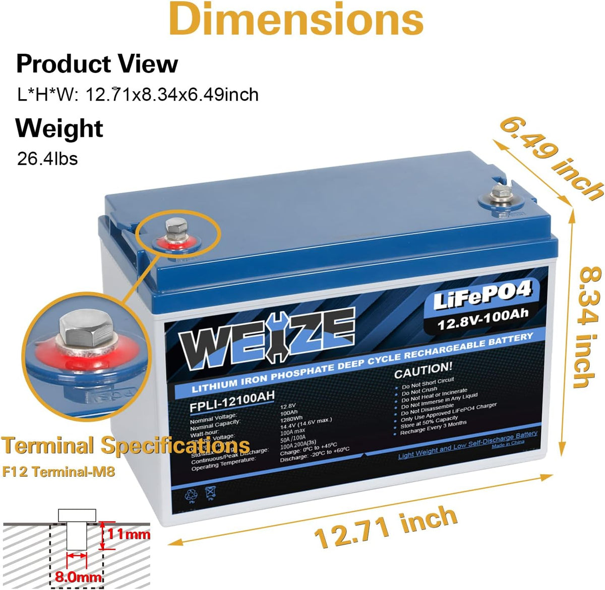 12V 50Ah LiFePO4 Lithium Battery with Smart BMS E461996