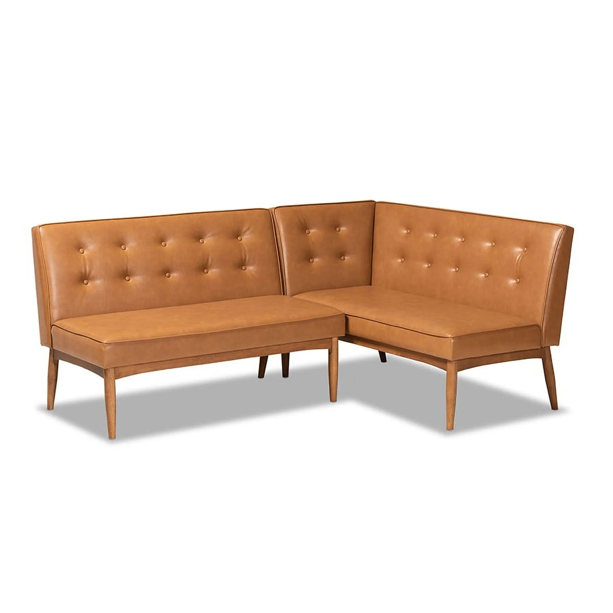 Tan Faux Leather 2-Piece Wood Dining Nook D494