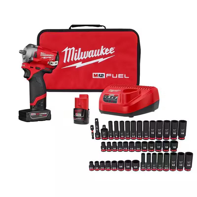 12V Brushless Cordless 3/8 in. Impact Wrench Kit with 43-Piece Socket Set J579