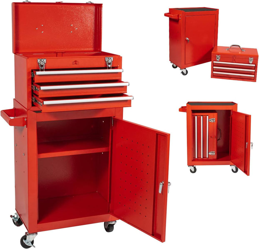Black Rolling Tool Chest with 3 Drawers and Lock U148