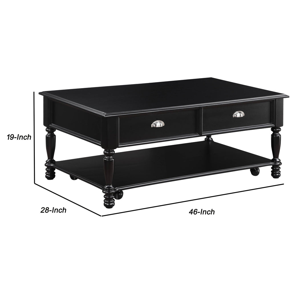 Black Wooden Lift Top Cocktail Table with Casters and Open Bottom Shelf H509603