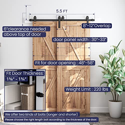 6.6 Feet Bypass Sliding Barn Door Hardware Kit U279