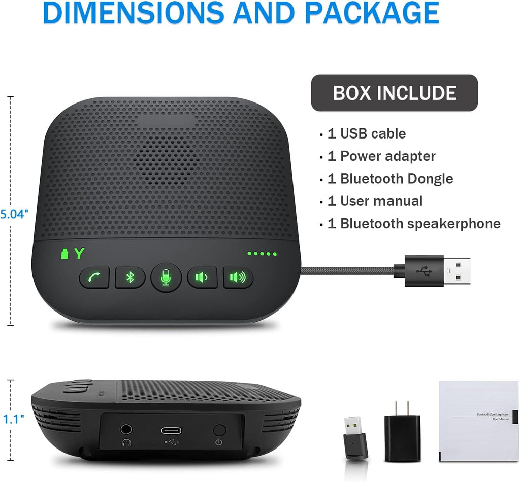 Bluetooth Speakerphone with 4 Microphones, Portable USB Conference Microphone, Pack of 2 E591411
