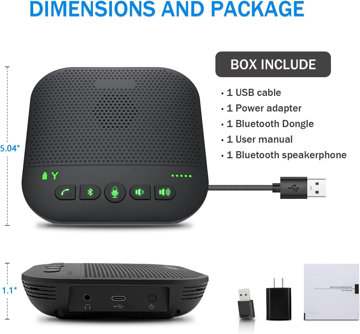 Bluetooth Speakerphone with 4 Microphones, Portable USB Conference Microphone, Pack of 2 E591411