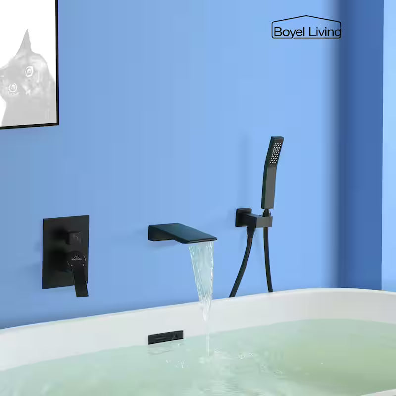 Wall Mount Roman Tub Faucet with Hand Shower Matte Black C6874