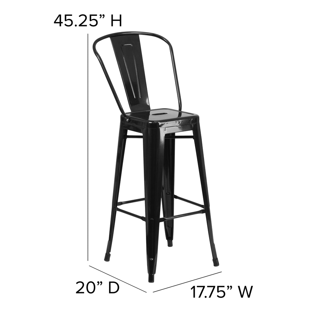 Black Metal Indoor-Outdoor Barstool with Removable Back S20381