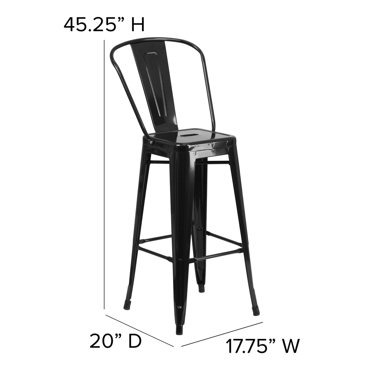 Black Metal Indoor-Outdoor Barstool with Removable Back S20381