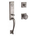Matte Antique Nickel Single Cylinder Handleset with Round Door Knob and Square Rose B55504