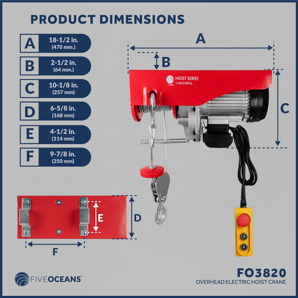 2200 Lb Electric Hoist with 6FT Remote Control C101