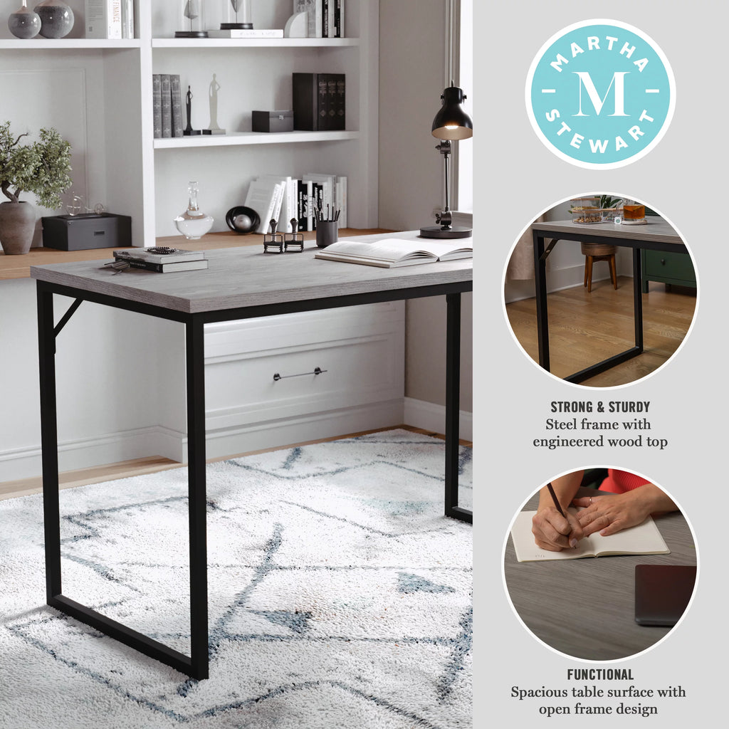 Gray Wood Grain Parsons Desk with Metal Frame X957