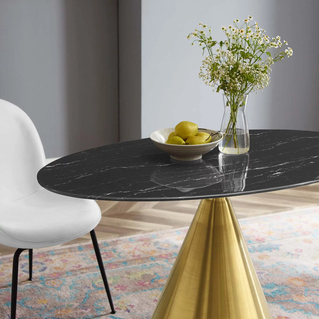 Oval Artificial Marble Metal Steel Dining Table E9954