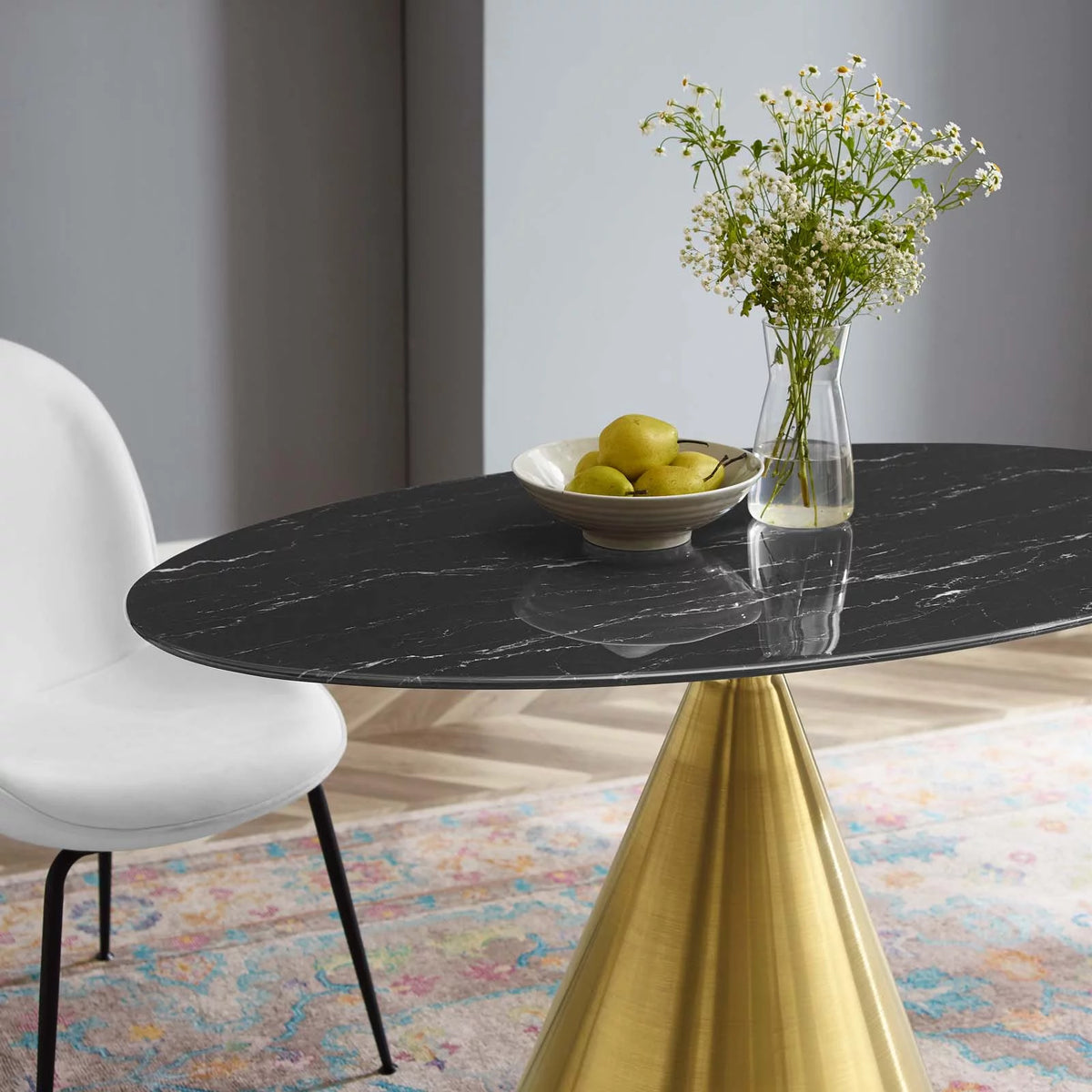 Oval Artificial Marble Metal Steel Dining Table E9954