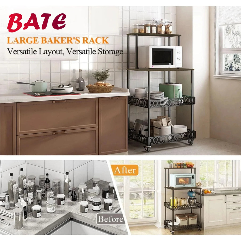 4-Tier Baker's Rack 48 inch Kitchen Storage Organizer with Metal Wheels J29898