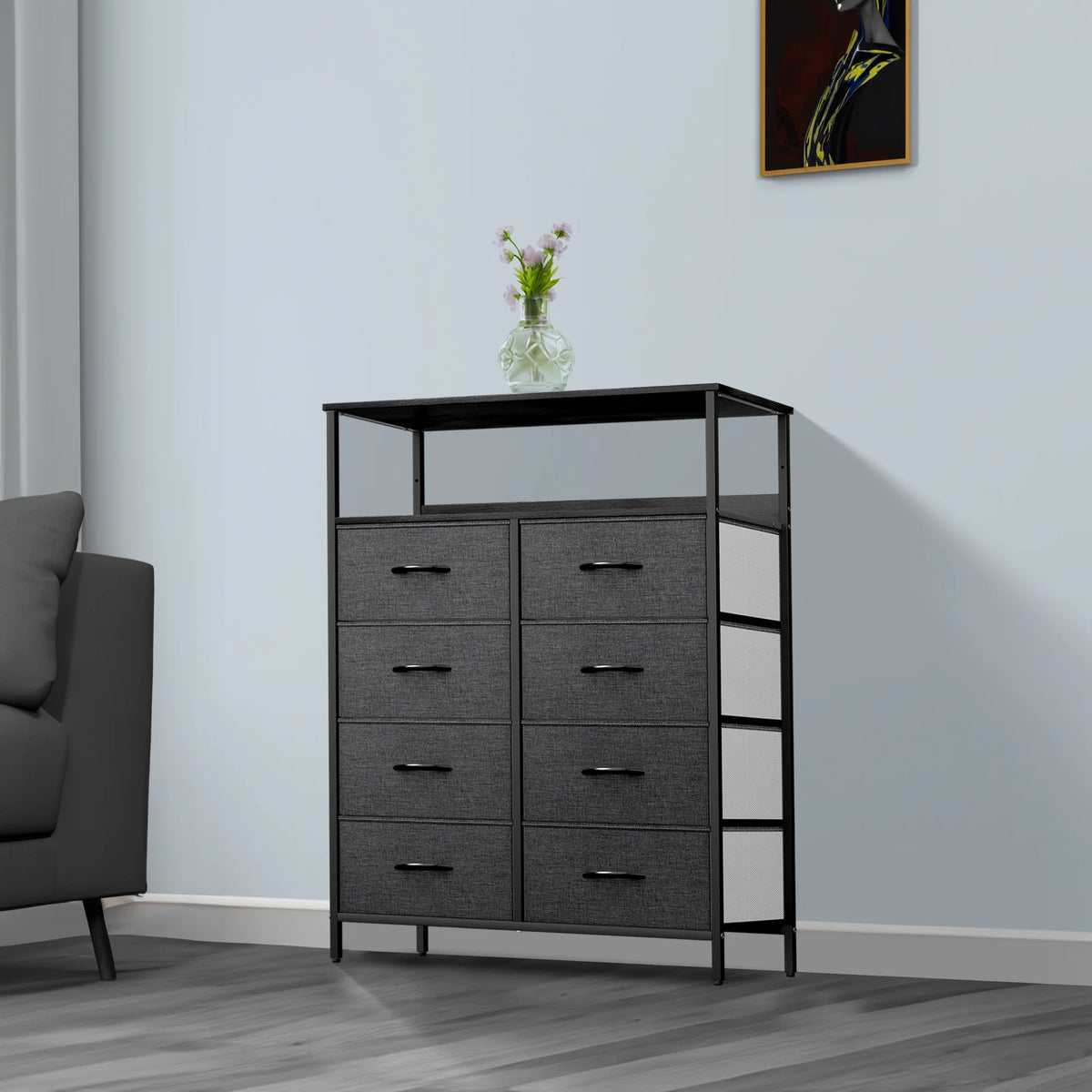 8 Drawer Fabric Dresser with Shelves B63886