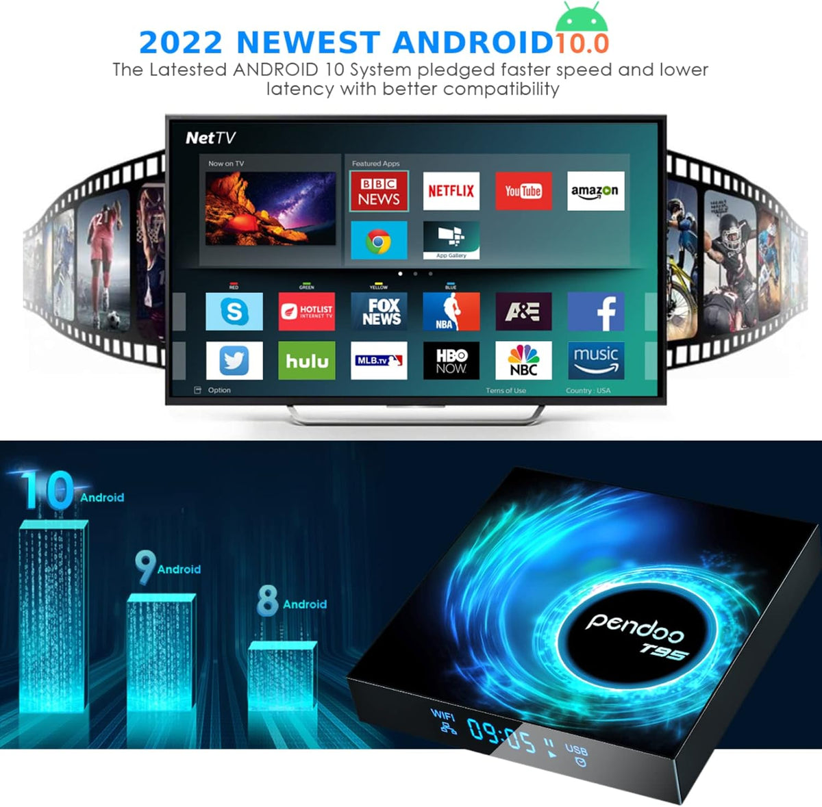 Android TV Box 4GB RAM 128GB ROM with Wireless Mini Keyboard, Quad-Core, Dual WiFi, 4K/6K USB 3.0 HDR, Pack of 2 W450