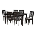 Grey Fabric and Dark Brown Wood 7-Piece Dining Set F60924
