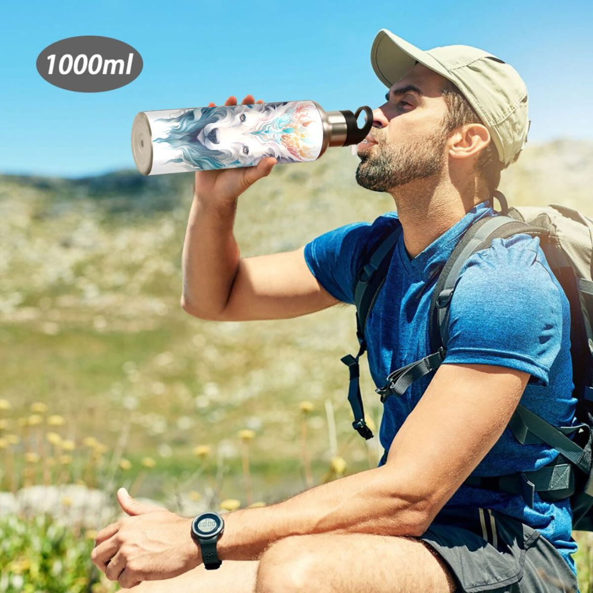 Blue Stainless Steel Insulated Water Bottle with Straw Lid Y24048