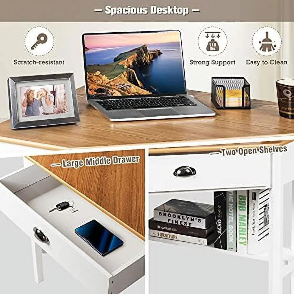 Small Corner Desk with Shelves Drawer V52579