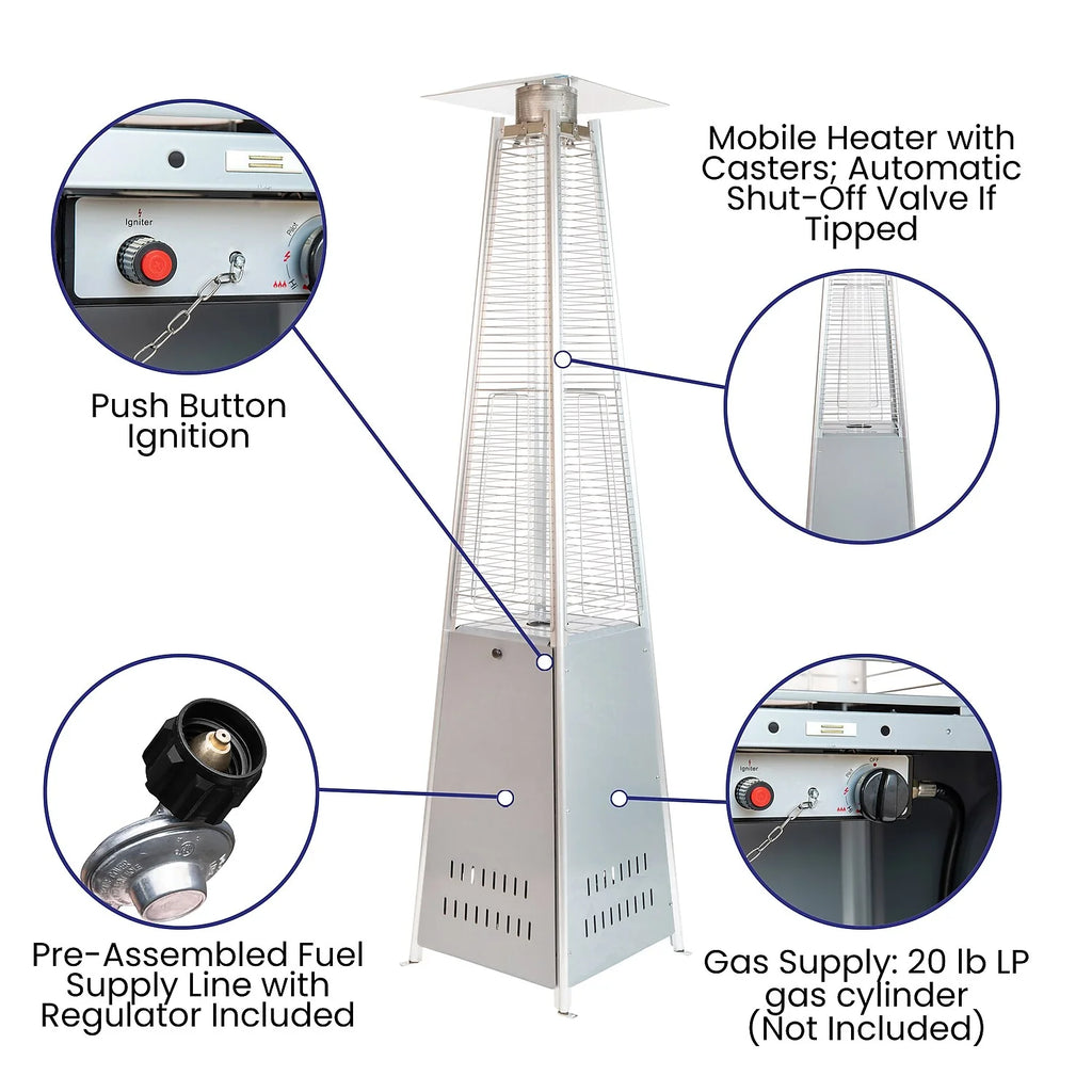 Silver Stainless Steel Propane Patio Heater with Wheels I977