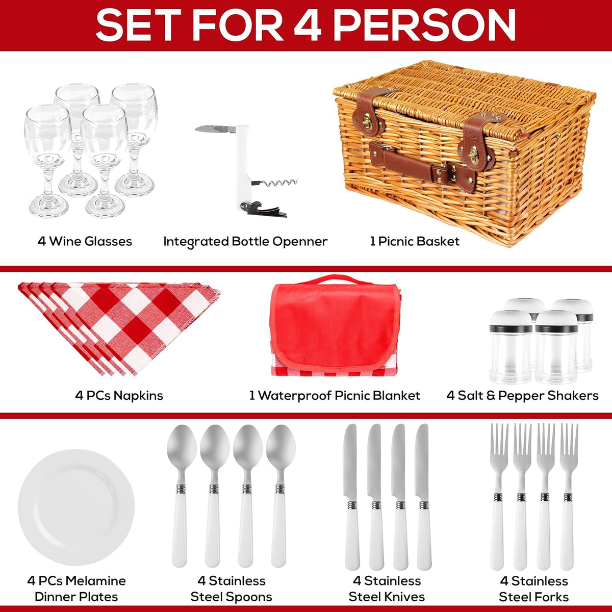 29 Pcs Picnic Set with Waterproof Blanket and Insulated Cooler Compartment Z534