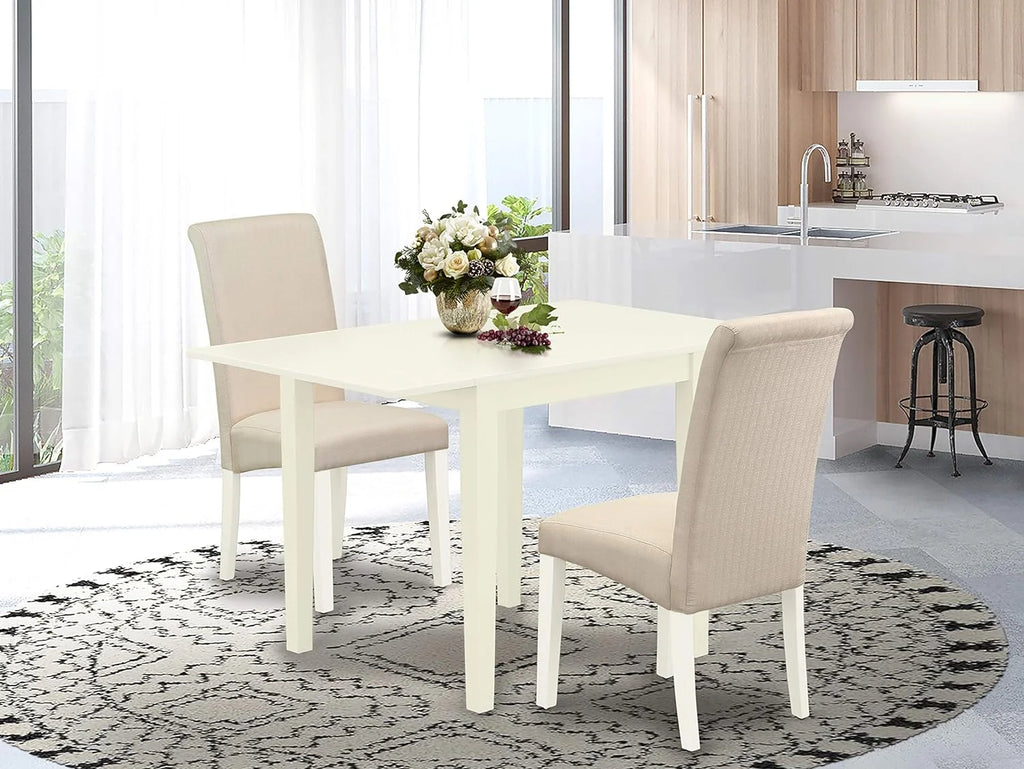 3 Piece Dinette Set with Rectangle Dropleaf Table and 2 Cream Fabric Chairs W616115