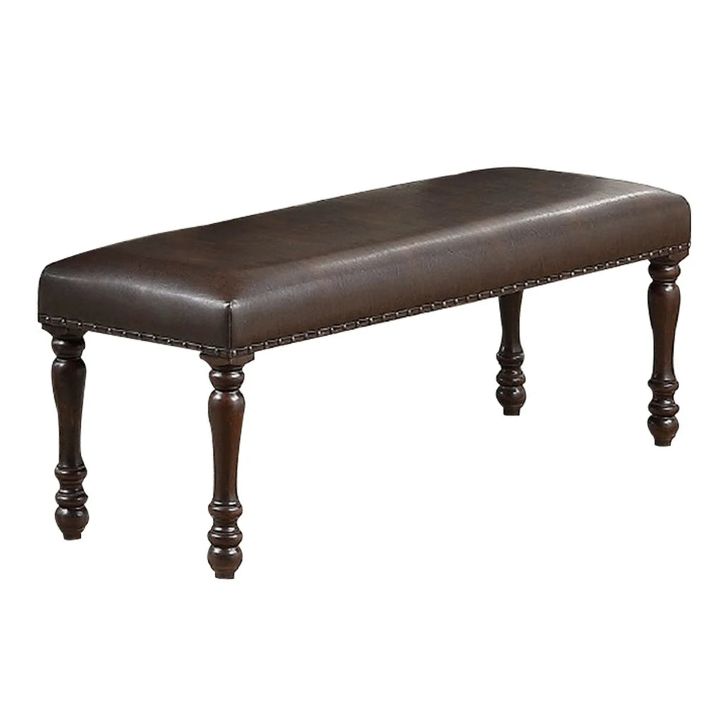 Brown Faux Leather Dining Bench with Turned Legs J694