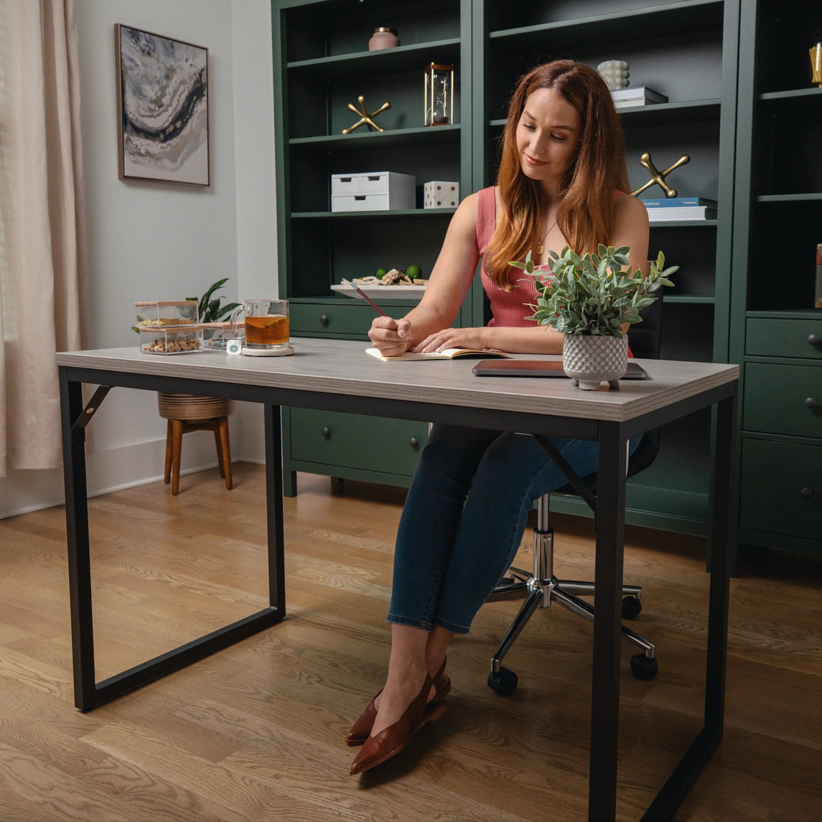 Gray Wood Grain Parsons Desk with Metal Frame X957