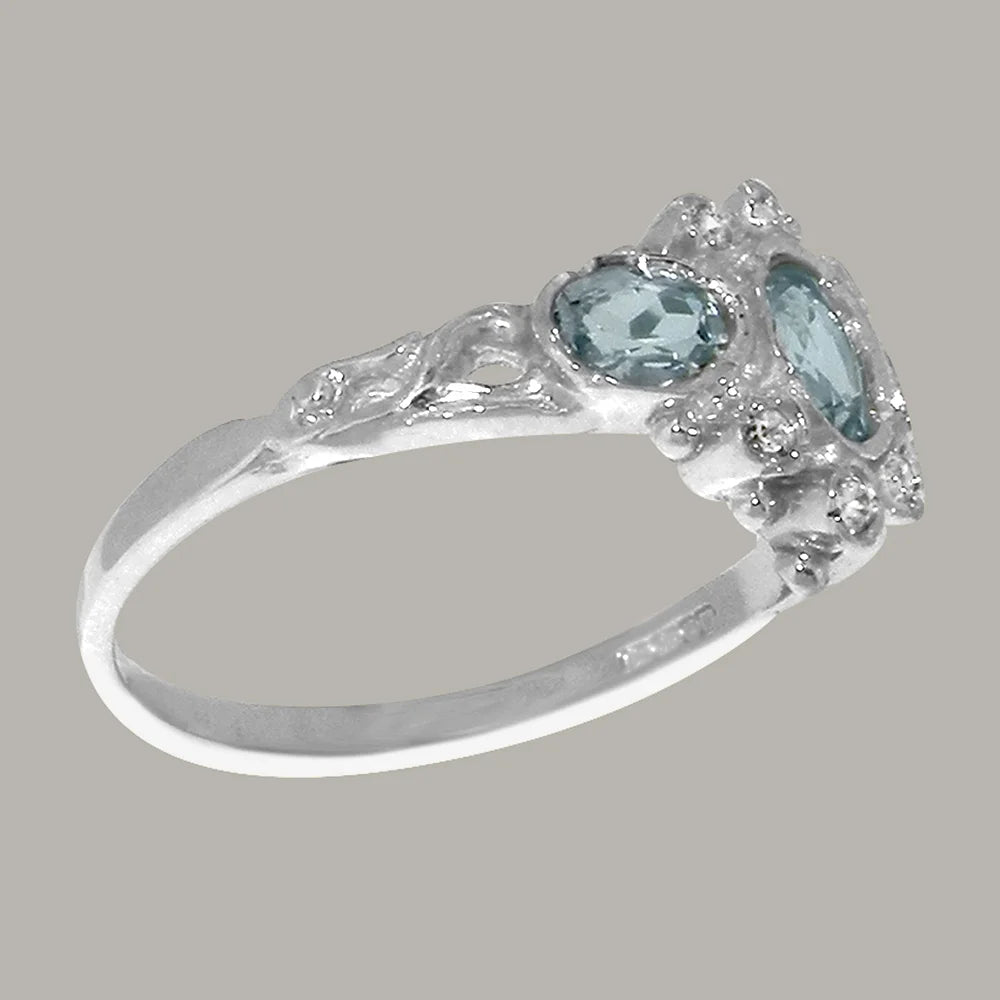 14k White Gold Aquamarine & Diamond Womens Ring E967063