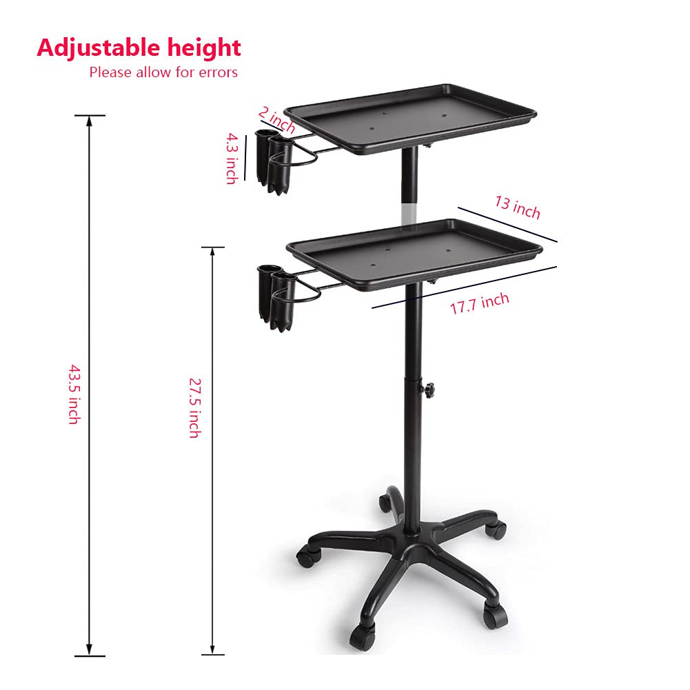 Black Aluminum Salon Tray Cart with Wheels S578