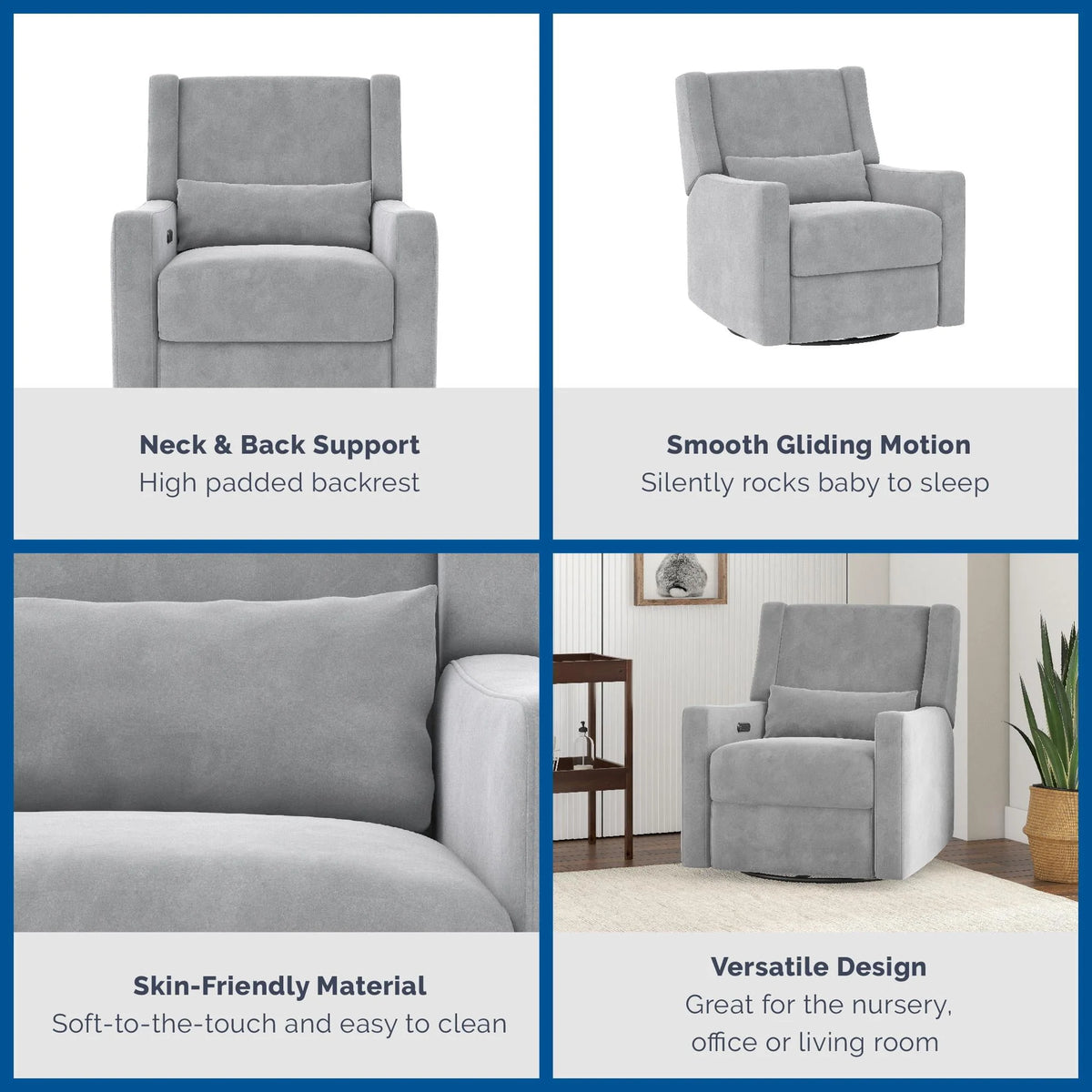 Gray Velvet Swivel Glider Recliner N937