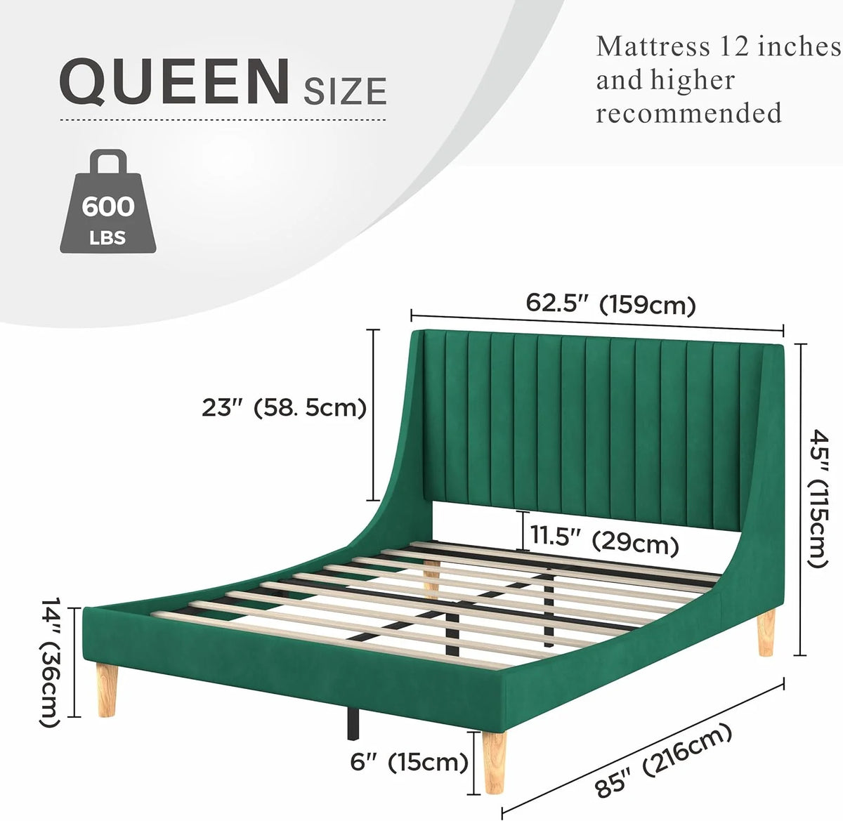 Queen Size Green Velvet Platform Bed Frame K43369